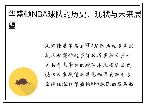 华盛顿NBA球队的历史、现状与未来展望